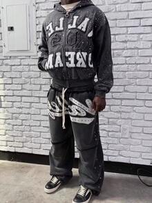 Patch Embroidery American  Dark Black Style Men's And Women's Loose Slacks Design Sense Sweatshirt Hoodie With Retro - 黑色上衣 - 查看 2