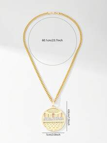 14K Gold Plated Copper Last Supper Vintage Religious Style Women's Necklace, 60cm Classic Cuban Chain, Exquisite Delicate Non-Exaggerated Personalized Pattern, Perfect As Communion Souvenir And Baptism Gift, Suitable For Daily Wear And Religious Ceremonies, Gentle And Elegant - Yellow Gold - View 6