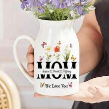 Personalized Birth Month Flower Vase - Customized Ceramic Flower Vase With Grandchild's Name, Home Decor Gift For Grandma - White - View 5