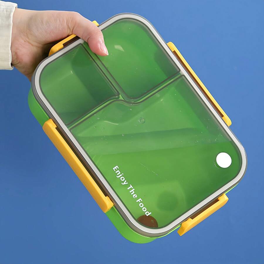 1 pieza Fiambrera para adultos, Caja bento transparente de 3 compartimentos, Fiambrera de gran capacidad de una sola pieza, Diseño a prueba de fugas, Incluye utensilios, Caja para aperitivos, Adecuada para comer al aire libre, Oficina, Uso escolar, Suministros de cocina, Esencial para la vuelta al colegio - Multicolor - Ver 1