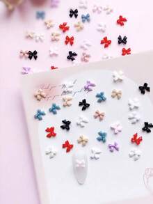 100 piezas de mini lazos para decoración de uñas, adecuados para primavera & verano, delicados & exquisitos, se pueden usar como decoración de uñas, joyería de uñas estilo japonés DIY, accesorios para uñas, mezcla de colores aleatorios, suministros para arte de uñas, gemas para uñas, dijes para uñas - Multicolor - Ver 6