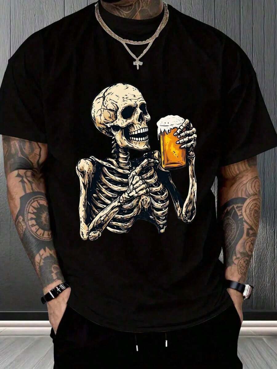 Camiseta hombre cuello redondo y manga corta. Estilo casual con estampados modernos y cómodos. Para hombres y mujeres, estilo pareja, pareja, camiseta de manga corta con estampado de moda - Negro - Ver 1