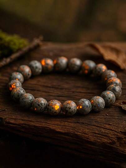 UV Reactive Unisex Yooperlite Bracelet: Natural Firestone Gemstone Energy Protection, Healing Calming, Boho Style Yoga Meditation Jewelry For Women Men