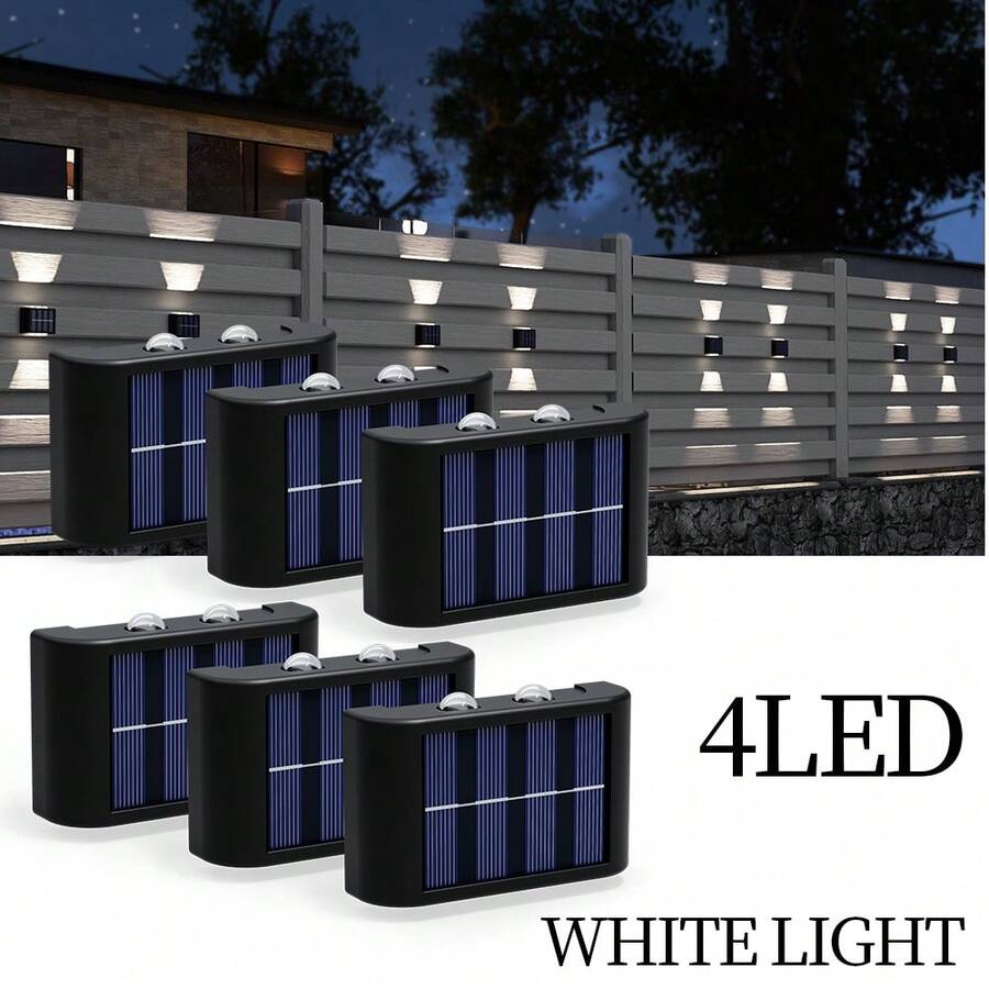2/4/6/8 piezas Luces de pared solares de alta eficiencia, iluminación con sensor automático, lámparas LED rectangulares IP44 para exteriores, iluminación de paisaje para patio y pared exterior - 4 LED - Ver 1