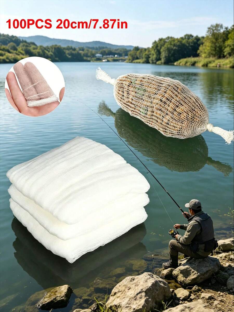 100 túi lưới đựng mồi tan trong nước 20cm, dụng cụ câu cá, túi đựng mồi dạng hạt ngô và lúa mì, túi đựng mồi chính xác cho cá chép và các loại cá khác, phụ kiện câu cá