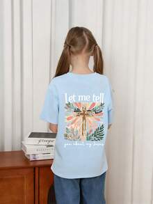 Graphic Tee For Preteen Girls "Let Me Tell You About My Jesus", Made Of Soft And Comfortable Fabric, Suitable For Outdoor Sports, Casual Wear, Street Style, Campus Style, Top - 黑色 - 查看 2
