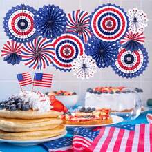 Decoraciones patrióticas para el 4 de julio - Abanicos de papel colgantes en rojo, blanco y azul, adecuados para la fiesta del Día de la Independencia de EE. UU., el Día de los Caídos y el Día de los Veteranos - Día de la Independencia - Ver 5
