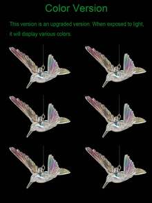 6pcs Hummingbird Decorations, Hanging Ornaments, Bird Figurines. Rainbow-Colored, Multicolored, Transparent Acrylic With Crystal-Like Quality, Transparent, Laser Film. Bird Shaped, Prism Effect, Shimmering, Aesthetic, Lightweight, Durable. Home Decor, Wedding Garden, Party Supplies, Window Decoration, Ceiling Decor. Wedding Venue Decoration, Home Window Decor, Garden Party Decoration, Daily Ceiling Decor, Photo Backdrop Props - Multicolor - View 3