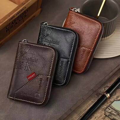 Vintage PU Leather Large Capacity Ultra-Thin Wallet - Zipper RFID Blocking 11 Card Slots, Retro Style Gift For Men And Women, Classic Design