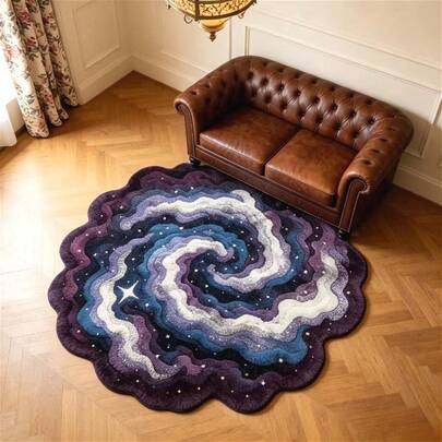 1pc Galaxy Swirl Pattern Round Carpet, Soft Plush Rug, Floral Ins Style Floor Mat, Bedroom Living Room Window Decor Pad, Machine Washable All Season, Cozy Decorative Carpet, Essential Spring Summer Home Decor