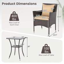 Set Of 3 Patio Wicker Bistro Set 2 Rattan Chairs W/Double-Tier Tempered Glass Table - 米色 - 查看 2