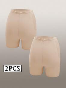 2 Packs Women Smooth Seamless Safety Shorts, Solid High Waist Mid Thigh Anti Rub Shapewear Invisible Casual Layering Undershorts - Multicolor - View 3