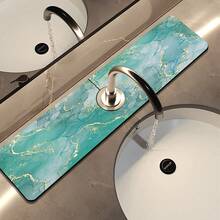 1 pieza Alfombrilla de grifo con estampado de mármol, de poliéster duradero, de secado rápido, fácil de limpiar, adecuada para cocina y baño, fácil instalación, decoración diaria, regalo, alfombrilla de baño, alfombrilla de grifo duradera, accesorio de grifo - Multicolor - Ver 8