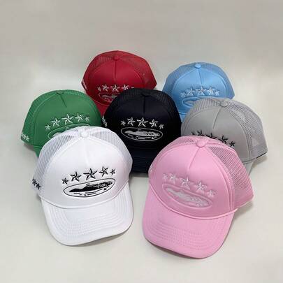 2026 New Fashion Personality Simple Baseball Cap Five-Star Embroidery Street Fashion Creative Hip-Hop Hat Street Dance Decorative Hat Outdoor Casual Sports Sun Hat Breathable Mesh Hat Daily Wear Unisex