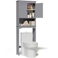 66" Above Toilet Storage Cabinet, Toilet Storage Rack, Bathroom Cabinet With Adjustable Shelves And Open Cabinet, Toilet Furniture, Freestanding Shelves For Bathroom Above Toilet, Space Saving Large Above Toilet Cabinet - Xám - Xem 1