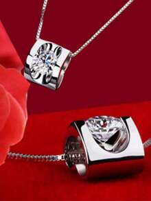 Collar con colgante con forma de corazón incrustado de circonita de plata de ley 925, adecuado para uso diario y como regalo - Blanco - Ver 4