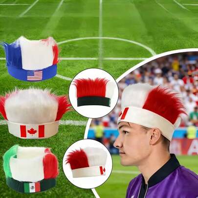 Peluca de fanáticos con bandera nacional de la Copa Mundial y la Eurocopa, diadema de animación para partido de fútbol, peluca afro divertida y colorida para adultos y niños, accesorios de disfraz para fiesta de bar, carnaval y cosplay