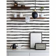 1 cuộn giấy dán tường đen dày, giấy dán tường kẻ sọc bóc sẵn, giấy dán tường vinyl tự dính màu ô liu/trắng hiện đại có thể tháo rời. - đen - Xem 2