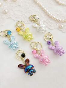 Lindo llavero de conejo de orejas largas de dibujos animados y colorido, colgante de figurita brillante, accesorio de campana femenina, dije para bolso, anillo creativo para llaves de coche, pequeño regalo - Multicolor - Ver 11
