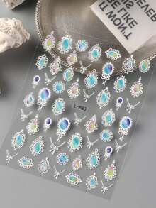 FULL BEAUTY Iridescent Aurora Vintage Lace Bohemian Totem Gemstones Nail Stickers Bow Heart Mirror Necklace Baroque Court Style Y2K Nail Supplies For Women & Girls DIY Manicure,Wedding Nail Decorations Accessories - Multicolor - View 5