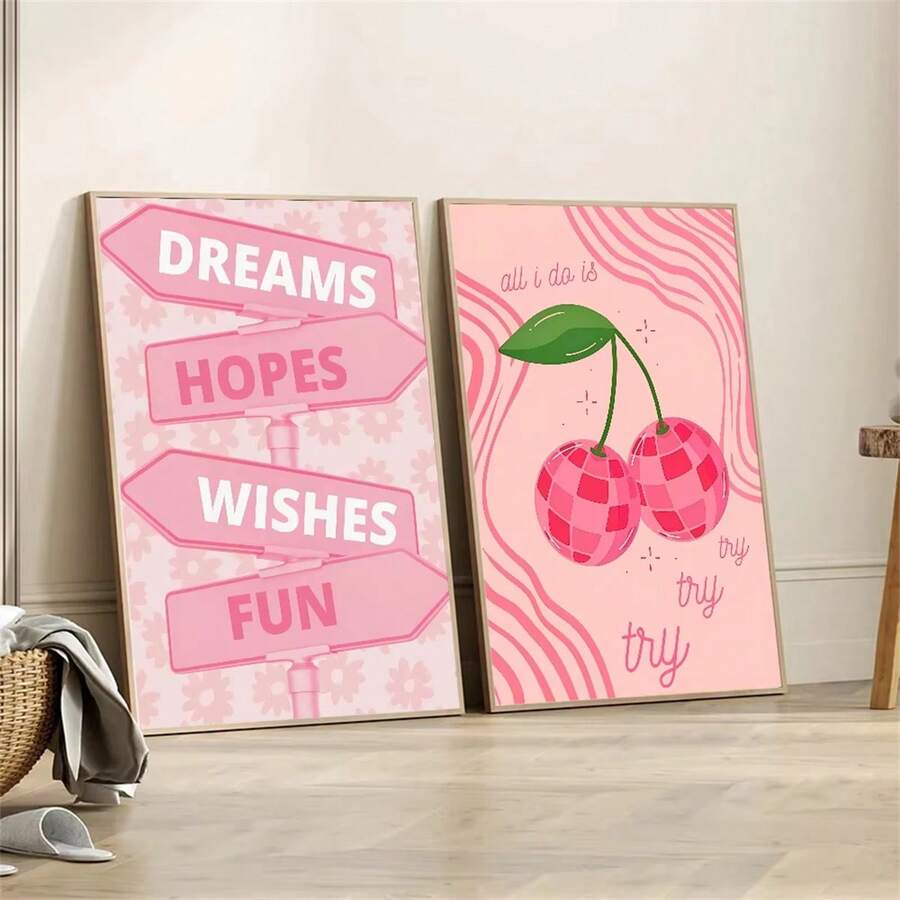 2pcs Unframed, Pink Cream Ace Card Lucky You Aesthetic Whitepaper Poster HD Quality Poster Wall Art Painting Study Room Wall Decor - 18 - View 1