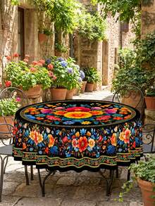 1 Rectangle/Oval/Round Mexican Style Colorful Floral Print Tablecloth, Folk Art Style Polyester Fabric Table Cover, Waterproof Stain Resistant Oil Proof Wrinkle Resistant Washable Reusable Table Cloth Table Linen Table Overlay For Home Decor, Kitchen Wedding, Wedding Table, Room Centerpiece - Multicolor - View 2
