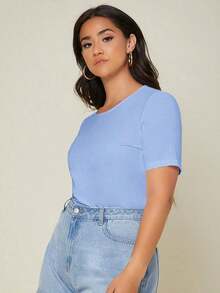 BASICS Camiseta De Cuello Redondo Sólido Para Tallas Grandes - Azul - Ver 4