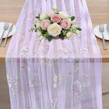 Camino de mesa floral púrpura, camino de mesa de malla bordada con flores silvestres de primavera/verano, adecuado para bodas, despedidas de soltera, baby showers, decoración DIY para cocina y hogar en días festivos - Púrpura malva - Ver 6
