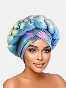 1pc Women's Laser Sponge Braided Turban Hat, African Style Double Cross Cap, Suitable For Daily Use - Multicolor - View 9