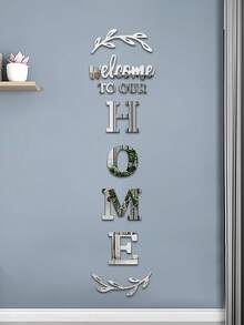 1 Set "Welcome To Our Home" 3D Acrylic Mirror Wall Sticker - Self-Adhesive Reflective Pattern, Suitable For Living Room, Bedroom, Bathroom - Elegant Beige And White Design With Olive Wreath Pattern, Mirror Wall Decal - Multicolor - View 5