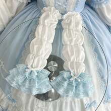 1 Pair Women's Spring/Summer Lolita Style Layered Frilled Edge Lace Trim Sweet White Detachable Bow Sleeve Cuffs - A - View 26