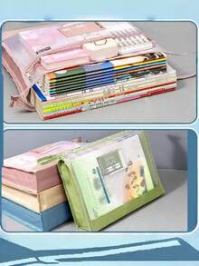 1 pieza/4 piezas Bolsa organizadora de archivos de cuadrícula transparente de doble capa, estilo de cierre con cremallera, adecuada para estudiantes desde primaria hasta secundaria, gran capacidad para documentos, cuadernos, tareas, estilo de cremallera aleatorio - Multicolor - Ver 6