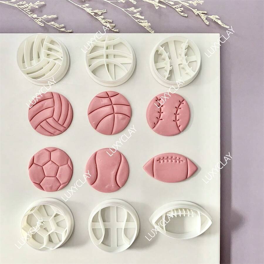 Khuôn cắt đất sét polymer in 3D hình bóng rổ, bóng đá, bóng chuyền, bóng chày, quần vợt, bóng bầu dục, khuôn làm khuyên tai bằng đất sét, dụng cụ thủ công. - trắng - Xem 1