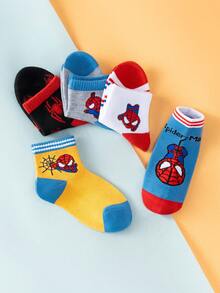 Marvel 1/5 Pairs Spider-Man Children's Socks, Superhero Pattern, Suitable For Casual Daily Wear, Breathable And Soft, Suitable For Boys And Girls, Suitable For Daily Wear/Party Gifts/Easter/Spring/Summer. Vibrant Colors, Comfortable Fit Novel And Unique, Fashionable Accessory, Lightweight And Breathable, Skin-Friendly And Non-Restrictive, Soft And Breathable. - Apricot - View 5