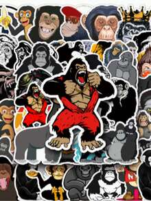 50Pcs Monkey Theme Stickers, Cute Cartoon Monkey Stickers With Funky Poses Cartoon Crazy Monkey MeMe Stickers Funny Gorilla Cute Stickers Fun MeMe Decor DIY Stickers Graffiti Stickers Aesthetic Stickers Vinyl Waterproof Stickers For Journaling Computer Scrapbook Luggage Water Bottle Phone - Multicolor B - View 1