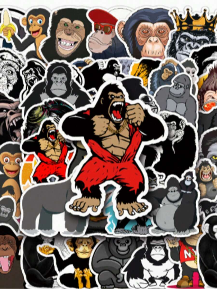50Pcs Monkey Theme Stickers, Cute Cartoon Monkey Stickers With Funky Poses Cartoon Crazy Monkey MeMe Stickers Funny Gorilla Cute Stickers Fun MeMe Decor DIY Stickers Graffiti Stickers Aesthetic Stickers Vinyl Waterproof Stickers For Journaling Computer Scrapbook Luggage Water Bottle Phone - Multicolor B - View 1