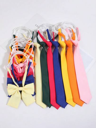 2pcs Women's Casual Minimalist Solid Color Necktie & Bow Tie Set, Comfortable & Versatile For Daily, Party, Date, Travel