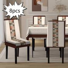Set Of 1 Piece/2 Pieces/4 Pieces/6 Pieces/8 Pieces/36 Pieces Chair Covers Designed With Retro National Style Geometric Patchwork Vertical Strip Pattern, High Elasticity Fully Wrapped Washable Soft Protective Covers, Adopted 2D Flat Printing Technology, Easy To Install And Clean. Suitable For Indoor Home Decoration, Dining Occasions, Gatherings, Restaurants, Parties And Hotels As Decorative Chair Covers, And They Can Also Be Used As Exquisite Gifts. - Multicolor - View 18