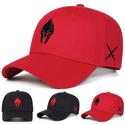 1pc Men's Spartan Embroidered Baseball Cap, Street Fashion Hat, Outdoor Sun Protection Casual Cap For Spring, Autumn, Travel, Beach
