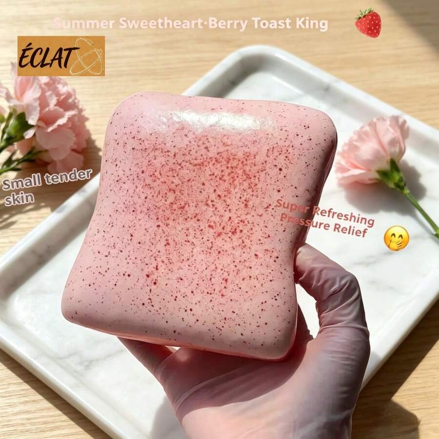New Soft Squishy Raspberry Toast Stress Relief Squeeze Toy Classy Exquisite Emotion Soothing Gift For Holiday Birthday PPEV - 1個莓果吐司王 - 查看 1