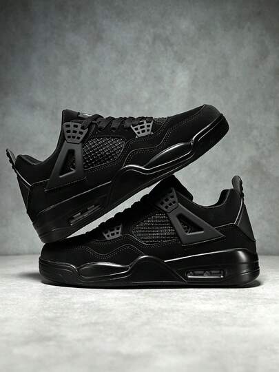 Men's Casual Black Cat Thick-Soled Air-Cushioned Basketball Shoes, Breathable Versatile Sneakers, Sports Casual Air-Cushioned Basketball Shoes