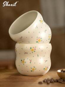 shoxil 1 pieza Taza de café de cerámica con estampado floral - Una taza de cerámica refrescante y ligera, adecuada para usar como taza para bebidas frías, taza de latte o taza de leche - Taza de cerámica - Ver 6