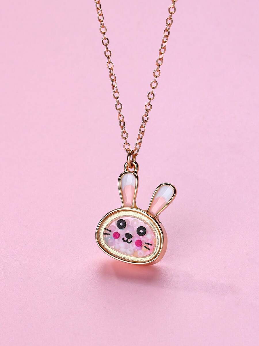 1pc Children's Cute Cartoon Colorful Bead Rabbit Pendant Necklace, Suitable For Daily Wear, Gift, Holiday - Multicolor - View 1