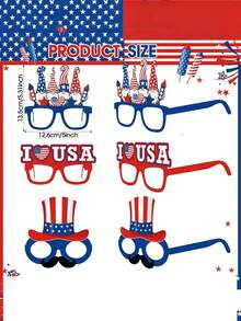 16pcs 250th Anniversary American Patriotic Party Decorative Glasses, 250th Anniversary Themed Paper Glasses, American Patriotic Themed Photo Booth Props Frame, Independence Day Memorial Decorative Gifts - Independence Day Paper Glasses - View 3