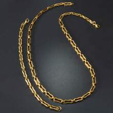 2pcs 18K Gold Plated Paperclip Necklace Bracelet Jewelry Set, Stainless Steel Non Tarnish Chain - Gold - View 6