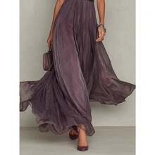 New Spring Summer V-Neck Ruffle  Dress, Waist Slim Flared Elegant Dress - 紫色 - 查看 5