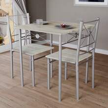 Dining Kitchen Table And Chairs 2 Seater Dining Room Set, 2 Seater Dining Chairs With Elegant Table Compact Wood Steel Frame Dining Kitchen Furniture - Oak - View 12