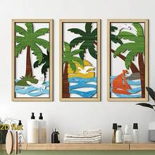 3pcs Tropical Palm Tree Wooden Wall Decor - Hollow Design, Wall Art For Living Room, Bathroom, Beach House Ocean Theme - Multicolor - View 6