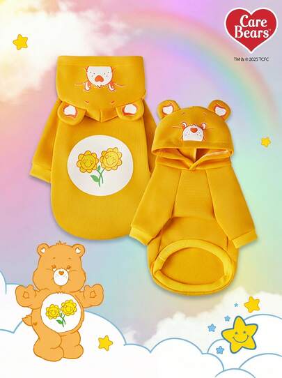 Care Bears X PETSIN 1 Pc Friend Bear Pet Cat Dog Universal Hoodie Cute Small Bear Printed 3 D Ear Decoration Yellow Comfortable Dog Hoodie