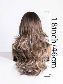 Tóc giả dài 18 inch, màu ombre nâu sang vàng tro, gợn sóng, rẽ ngôi giữa, chất liệu tổng hợp chịu nhiệt, kiểu tóc giả tự nhiên dành cho nữ, thích hợp cho tiệc tùng, cosplay hàng ngày. - Màu nâu ombre - Xem 7